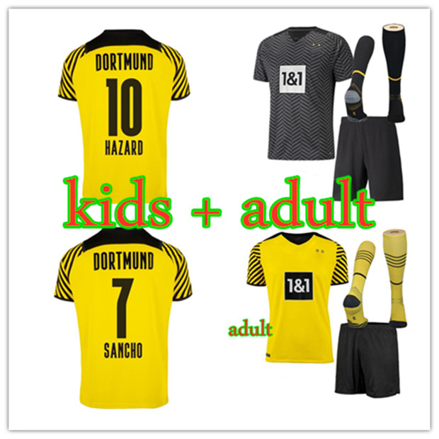 

2021 2022 HAALAND REUS Soccer jersey 21 22 football shirts BELLINGHAM SANCHO HUMMELS BRANDT men + kids kit, Black;yellow
