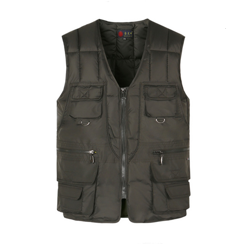 

2021 New Multi Pocket Cotton Vest for Men Winter Padded Casual Thick Warm Photographer Sleeveless Outerwear Jacket with Many Pockets Male Gh, Brown