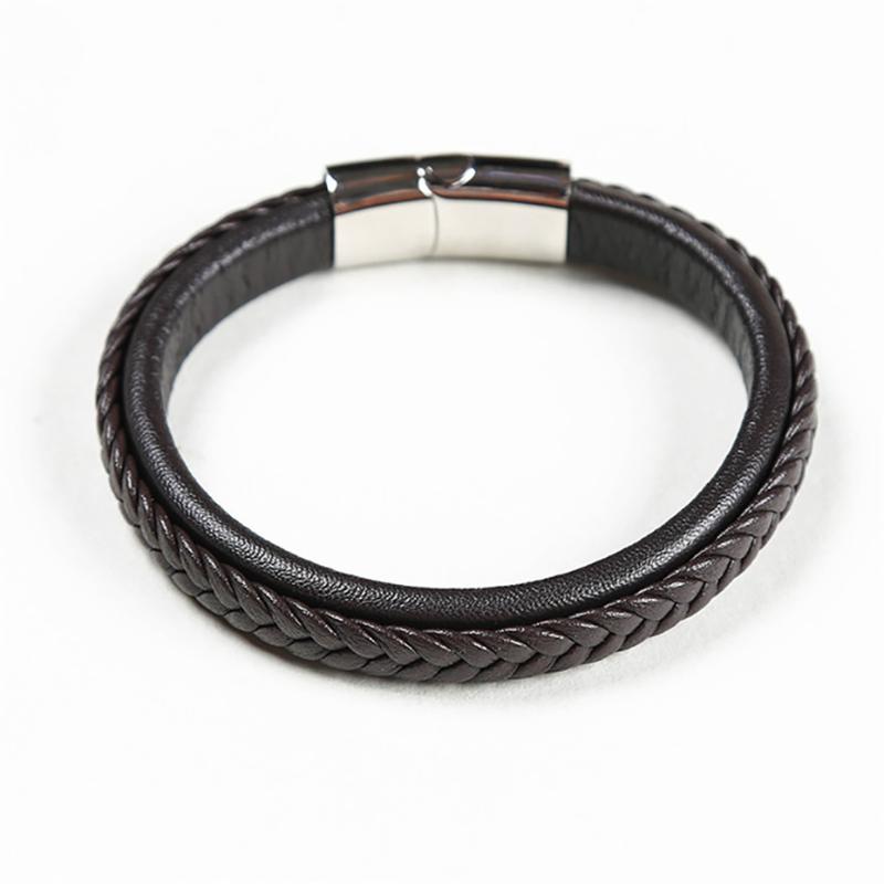 

Charm Bracelets Relodi Personality PU Leather Braided Bracelet Stainless Steel Jewelry For Men Black Brown Color Bangle & SP2275