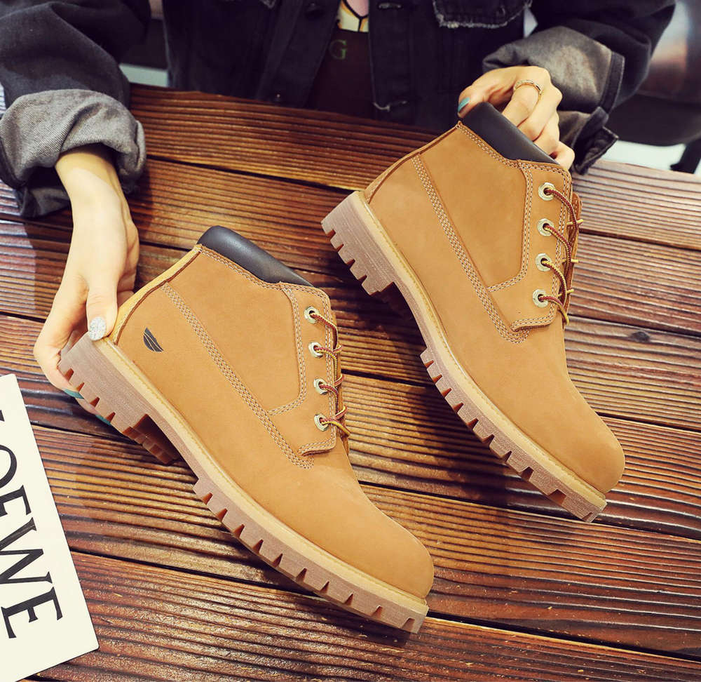 

brand high-quality martin boots large tooling couple style leather breathable earth yellow color trend outdoor show leg length, Black