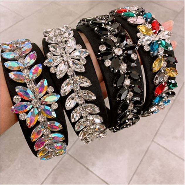 

dhl shipping Industry Rhinestone Headband Sweet Geometric Women's Color Diamond Bowknot Broad Brim Headband Baroque Braided Hair Accessories