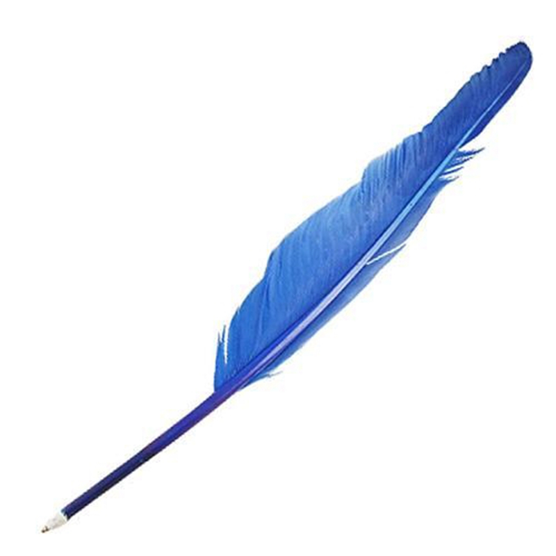 

Wholesale-Blue Feather Quill Black Ink Retro Ballpoint Ball Point Pen, As picture