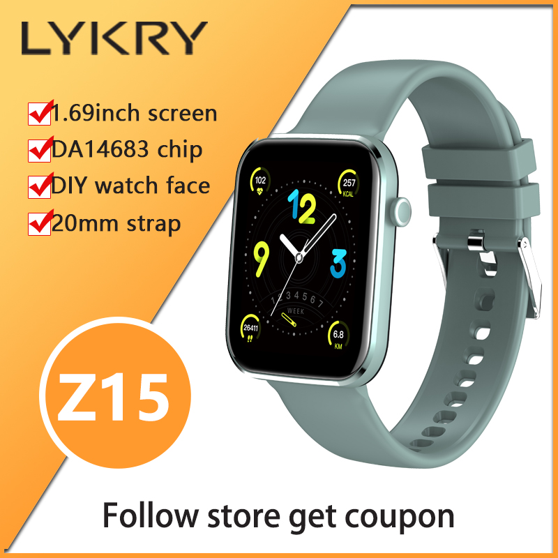 

LYKRY Smart Watch P15 Men 1.69inch Full Touch IP67 Waterproof Long Standby Womens Watches Fitness Tracker PK P8 plus For xiaomig, Black