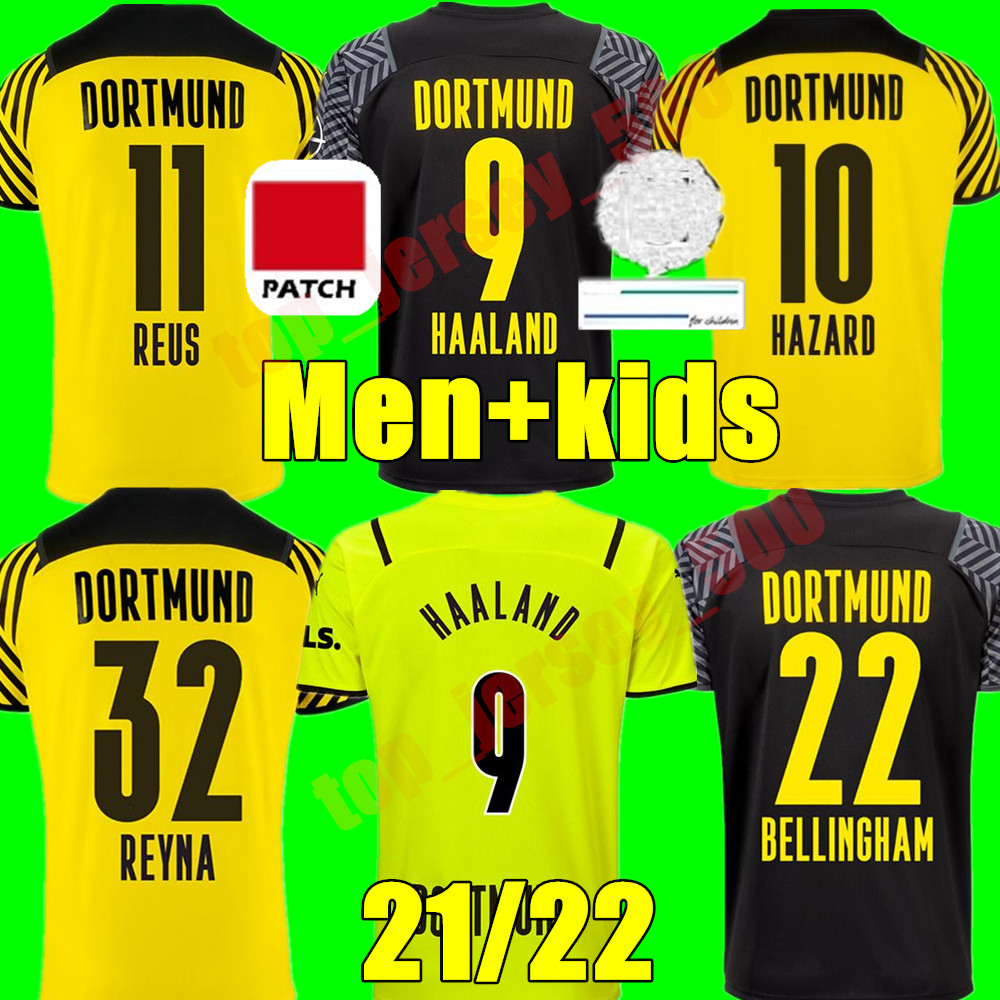 

jerseys Borussia 21 22 fourth 4th 2021 2022 soccer football shirt HAALAND REUS NEONGELB BELLINGHAM HUMMELS BRANDT adult men + kids kit youth maillot de foot, Kids 3rd+league patch