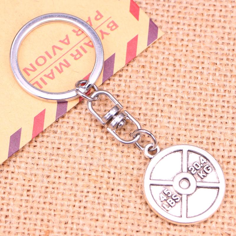 

Keychains 5pcs Fashion Keychain 24x28mm Barbell Disc Weight 45lbs 20.4kg Pendants DIY Men Jewelry Car Key Chain Souvenir For Gift
