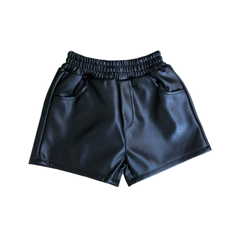 

Specials children's pants 2020 spring and autumn girls Yang PU skin short pants winter baby plus velvet warm boots children's casual shorts, Black