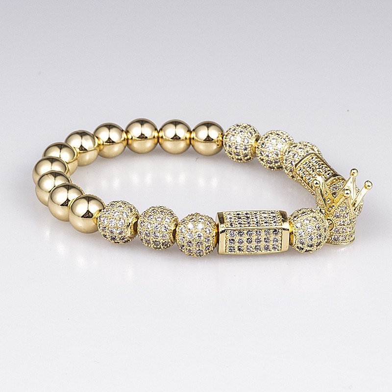 

2021 Brand Trendy Imperial Crown Charm Bracelets 8MM Micro Pave CZ Round Bead Women Men Copper Jewelry Pulseras Mujer BileklikBracelets