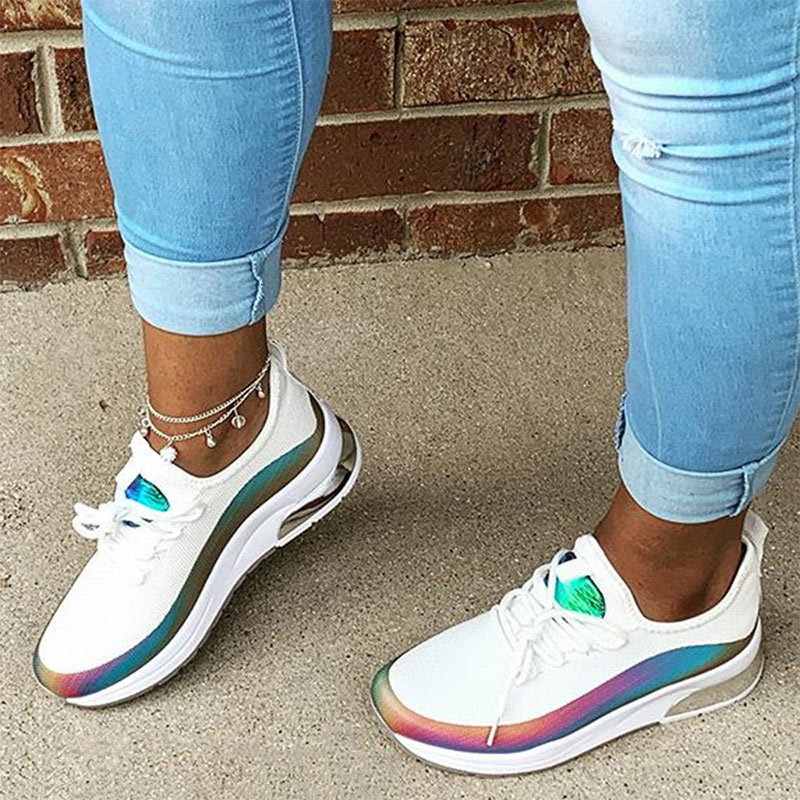 

2021 New Women Flats Sneaker Ladies Mixed Color Lace Up Vulcanized Casual Breathable Sport Woman Comfort Walking Shoes Z725 BLYT, White