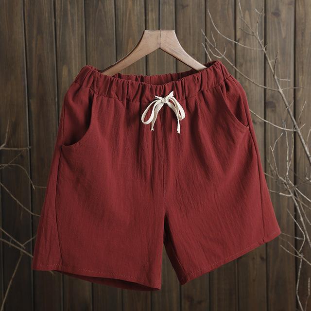 

Women's Shorts Summer Women Cotton Linen Trousers Feminino Elastic Wasit Home Loose Plus Size With Pocket RV594, Photo color