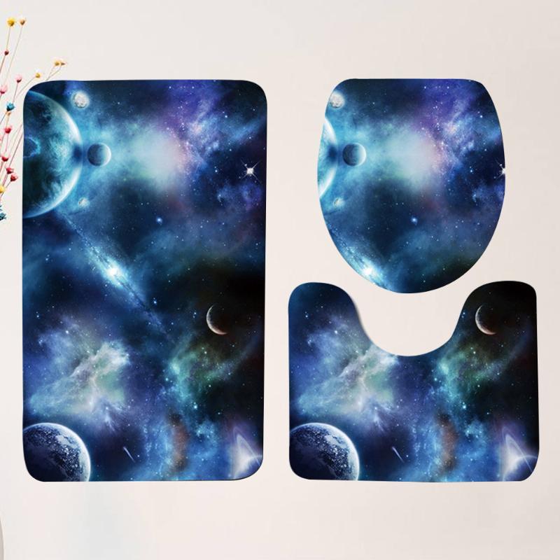 

3pcs Bathroom Mat Set 3D Printed Door Mat Carpet Closestool Lid Rug for Hotel Home Dorm (45x75cm