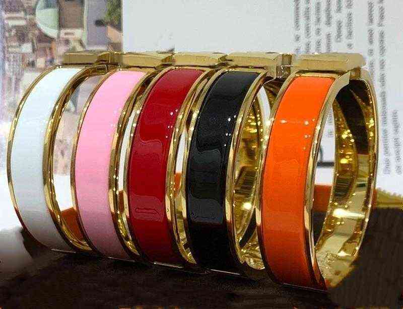 

Fashion Enamel Rainbow Stainless Steel Bangle Women Men Gold Silver h Bracelets Love Designer Jewelry with Original Velvet Bag