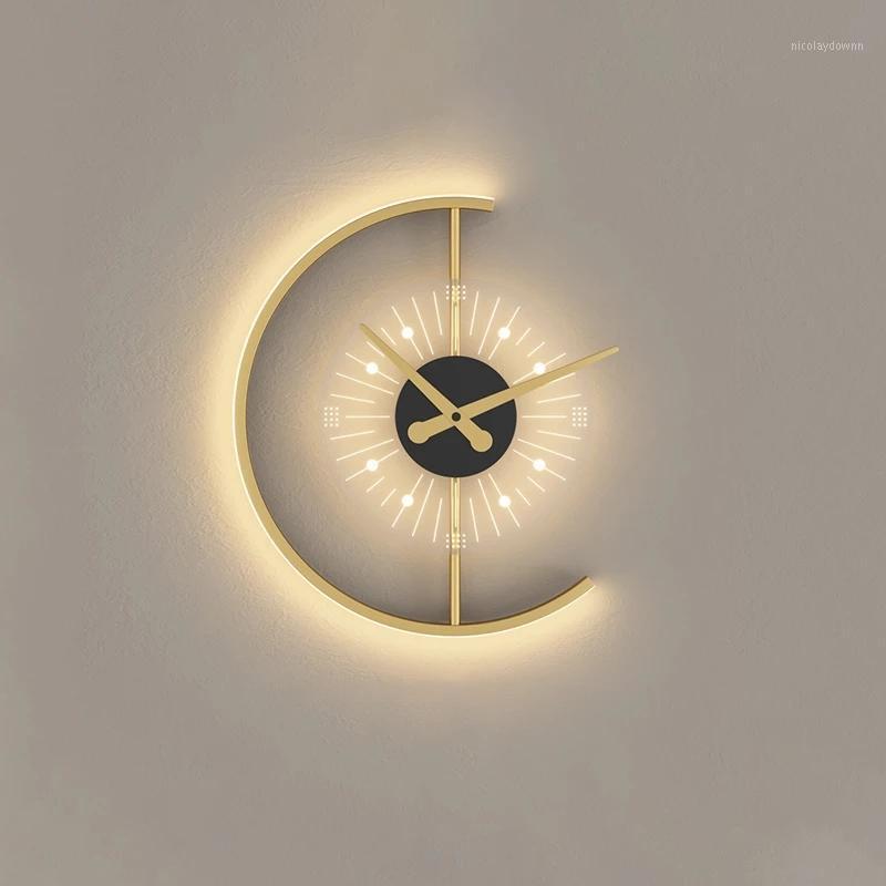 

Wall Lamp Modern Clock For Living Room Bedroom Bedside Aisle Loft Golden Exquisite Acrylic Home Design Indoor Decoration Light