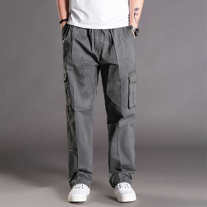 

Thoshine Brand Spring Autumn Men Casual Cargo Pants 95% Cotton Multiple Pockets Male Thin Trousers Loose Plus Size Oversize 210616, Gray