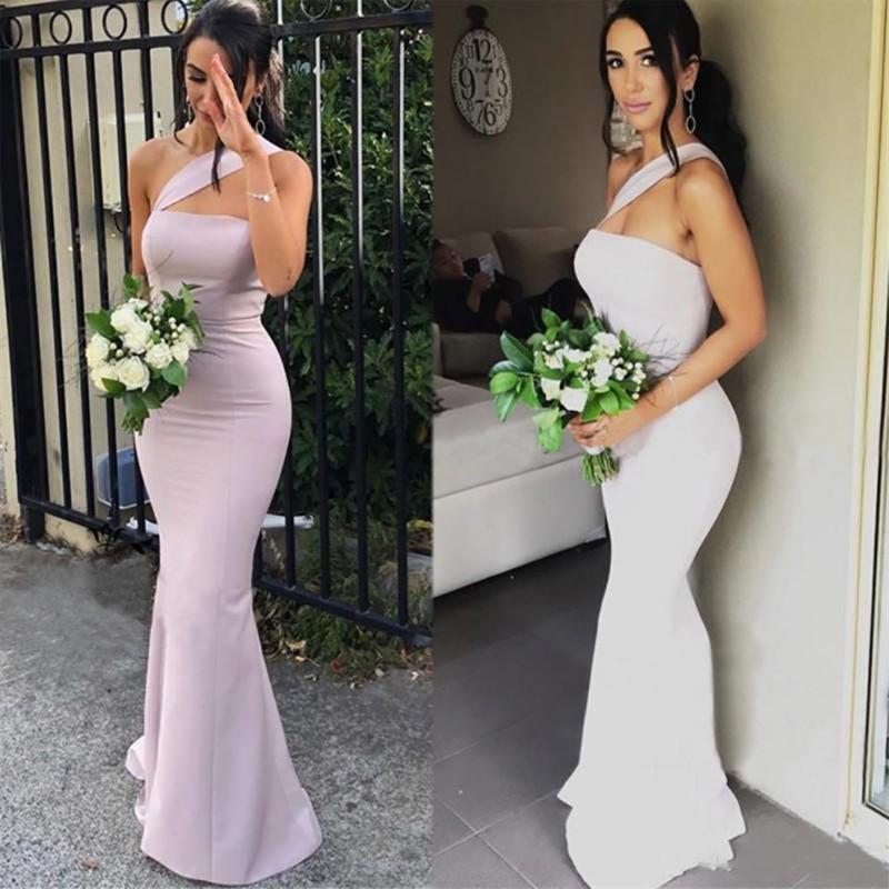Bridesmaid Dress Sleeveless Mermaid Ball Gown One-Shoulder Dresses Formal Evening Elastic Satin Prom Party-image-706937268