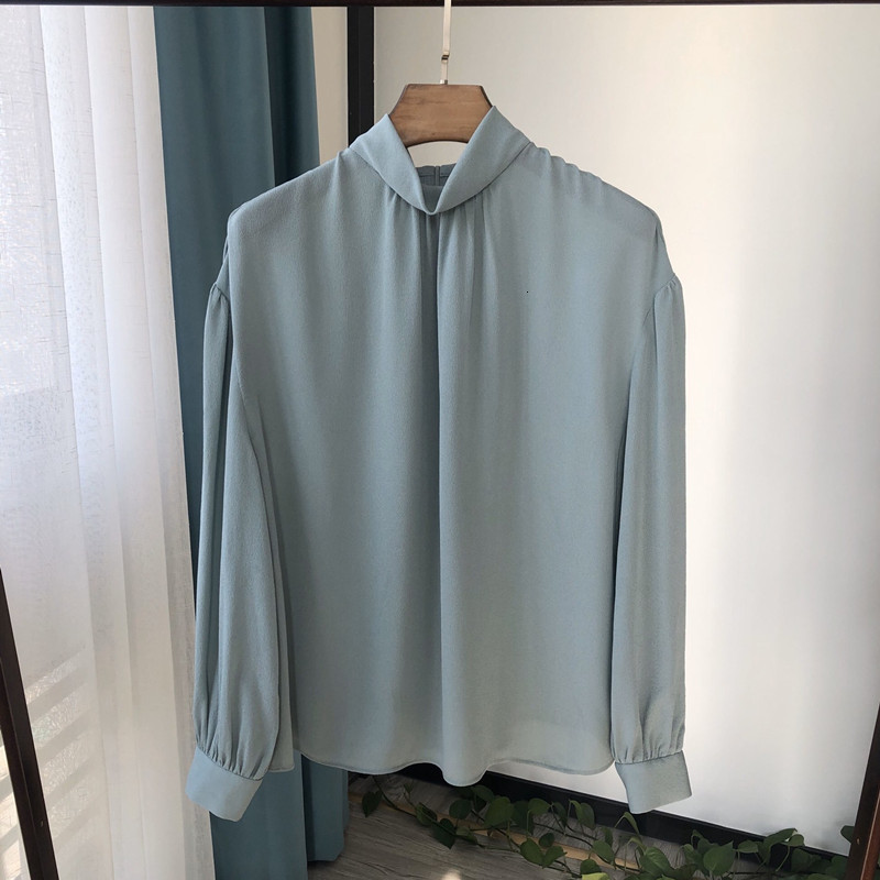 

2021 New 100% Silk Half Turtleneck Shirt Women Long Sleeve Top Solid Color Blouse Ivqz, Black