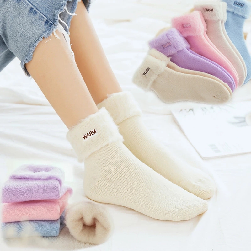 

Women Thicken Winter Warm Socks Cute Soft Fluffy Fuzzy Snow Sock Cotton Cashmere Black White Floor Sleep Thermal Socks Female, Apricot