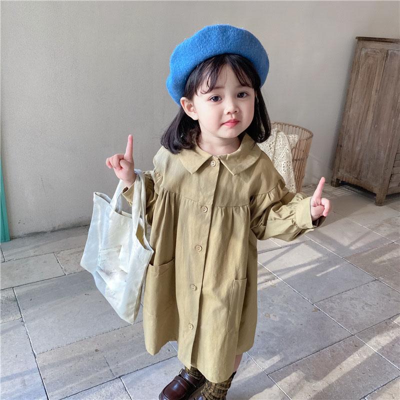 

Coat 2021 Spring And Autumn Korean Children's Clothing Girls Baby Doll Windbreaker Lapel Loose Cute Single-breasted Jacket, Blue;gray