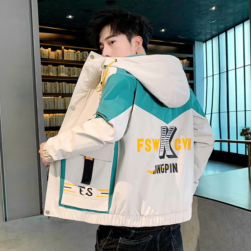 

2021 New Spring Autumn Outwear Hooded Coat Slim Men's Hip Hop Fashion Printed Jacket Size M- Drop Shipping 7mgu, White
