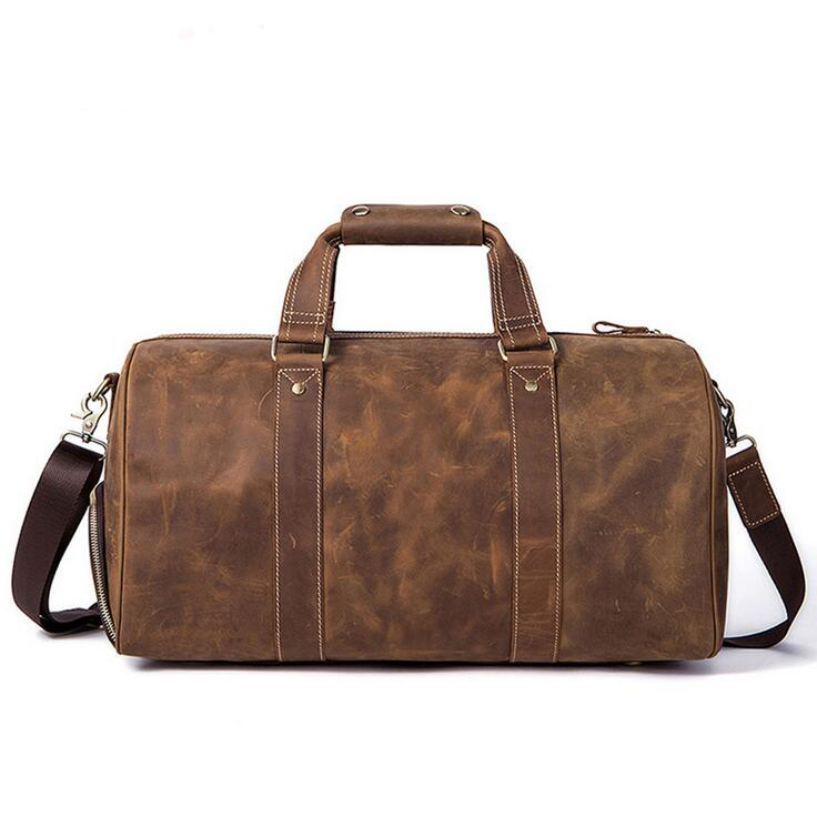 

Wholesale Retro Crazy Horse Leather Men's Tote Travel Bag Large Capacity Gym Outdoor Shoulder Handbag 3353, Black