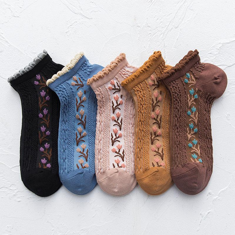 

Socks & Hosiery Lace Frilly Ruffle Korean Style Kawaii Cute Women Harajuku Retro Flower Embroidery Cotton Short Spring Summer, 1 pair random send