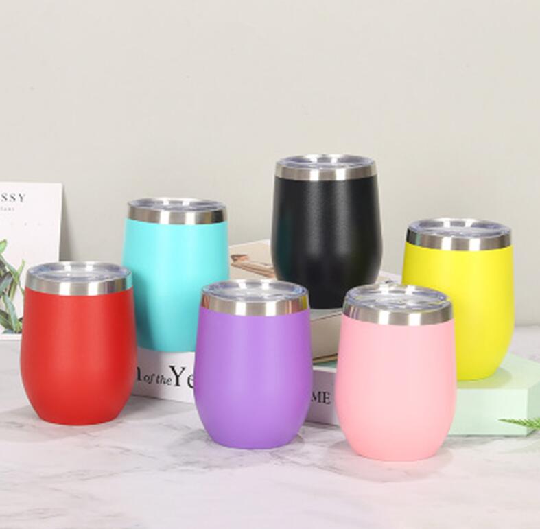 

12oz Wine Tumbler Powder Coated Coffee Mugs Beer Glass Water Bottle 2 Layer Vacuum Insulated Beer Mug Wedding Party Mugs with Lid WWA135, Multi-color