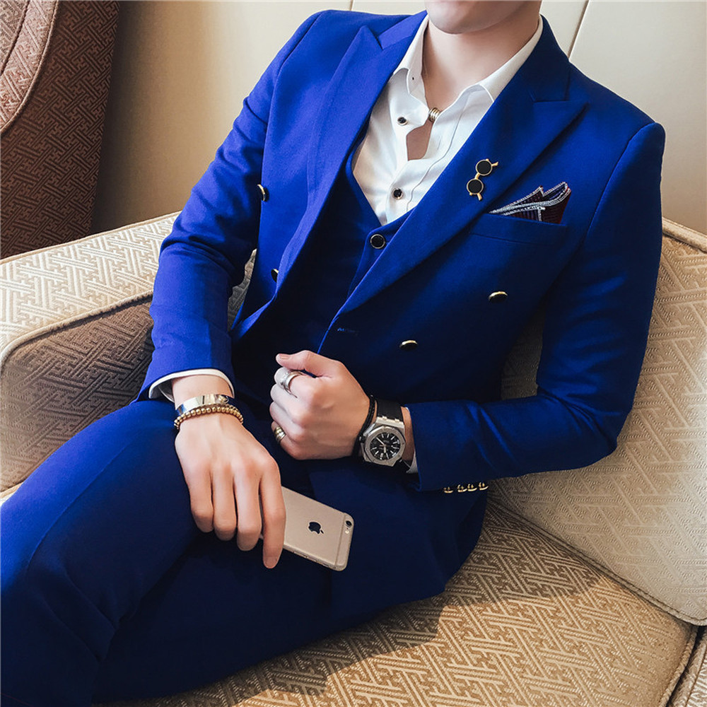 

Hairdresser Fashion Large Size Double Breasted Suit for Men Slim Fit Color Piece Set Professional Wear Jgt2, Gray