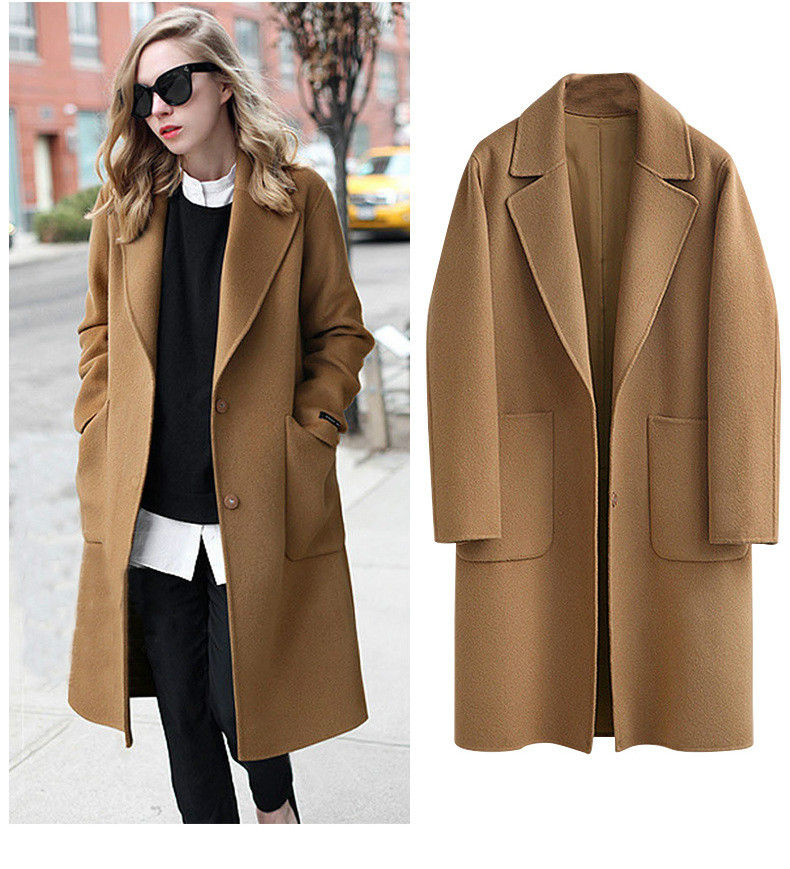 

Designer Winter Black Coat For Women Wide Lapel Pocket Woollen Cloth & Polyester Wool Blend Coat Oversize Long Trench Coats Ou