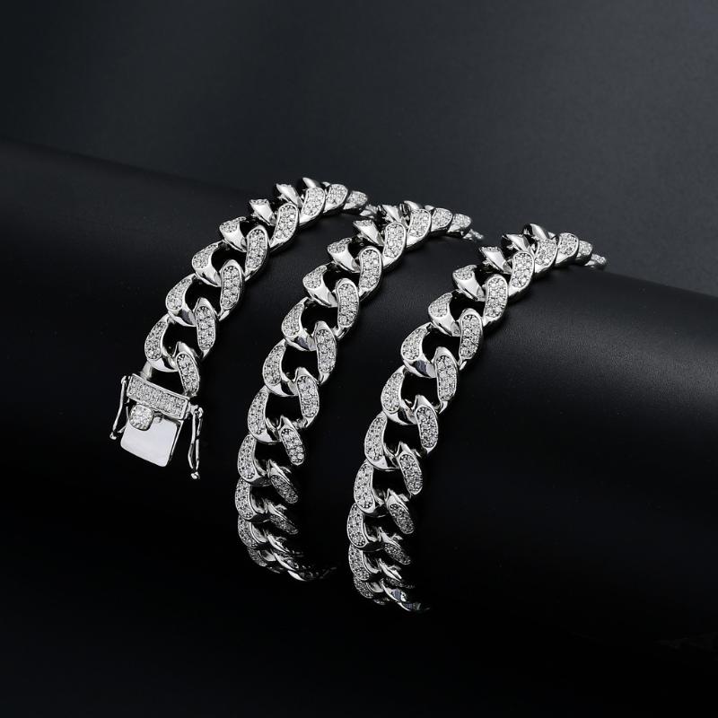 

Chains HipHop 12MM Thick Cuban Iced Out Copper Cubic Zirconia Stone 14K Real Gold Plating Chain Bracelet Choker For Men Jewelry