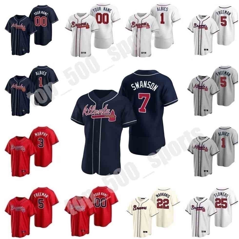 

Custom 2021 Atlanta Brave 20 Marcell Ozuna Jersey 5 Freddie Freeman 7 Dansby Swanson 13 Ronald AcuÃ±a Jr. 1 Ozzie Albies Mike Soroka Baseball, Blue;black