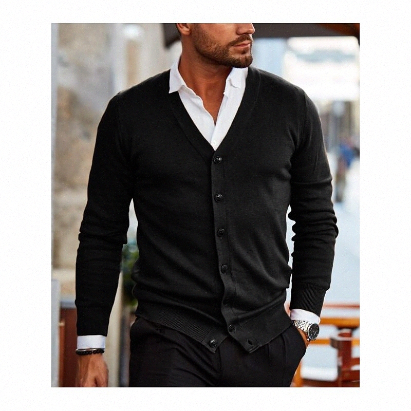 Pull de cardigan unisexe pour hommes Bouton tricoté couleur massif style vintage style à manches longues plus taille taille cardigans V COU tombe