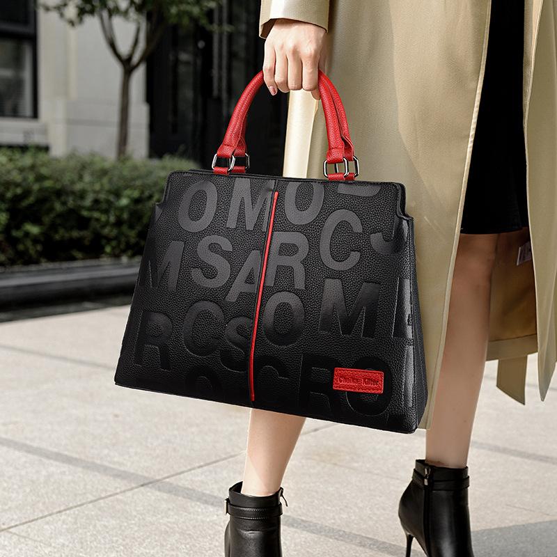 

Evening Bags 100% Genuine Leather Top Layer Cowhide Letters Embossed Portable Tote Bag Fashion One-shoulder Messenger Bolso