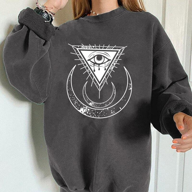

Women's Hoodies & Sweatshirts Harajuku Vintage Moon Print Women Round Neck Long Sleeve Sweetshirts Sweatshirt Drop Shoulder Loose Moletom, Black