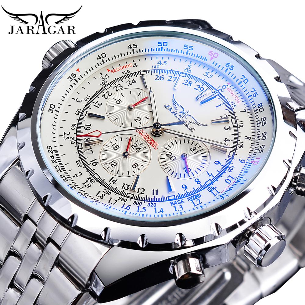 

Jaragar White Dial Automatic Watch Complete Calendar Silver Stainless Steel Luminous Business Sport Mechanical Date Wristwatchg, S1144-3