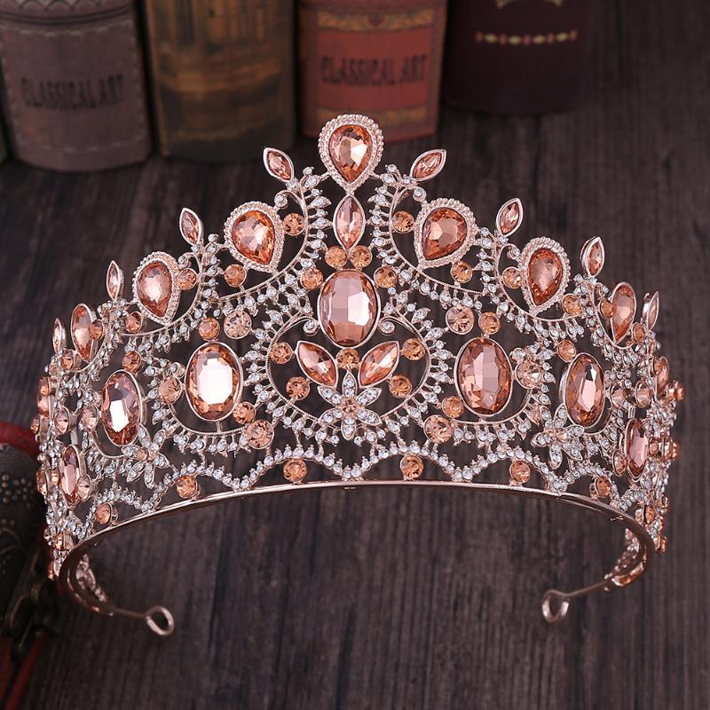 

Hair Clips & Barrettes Wholesale Baroque Dress Grand Crown Big Headdress Bridal Jewelry For Women Headband Tiara Wedding Retro Headpiece, Golden;silver