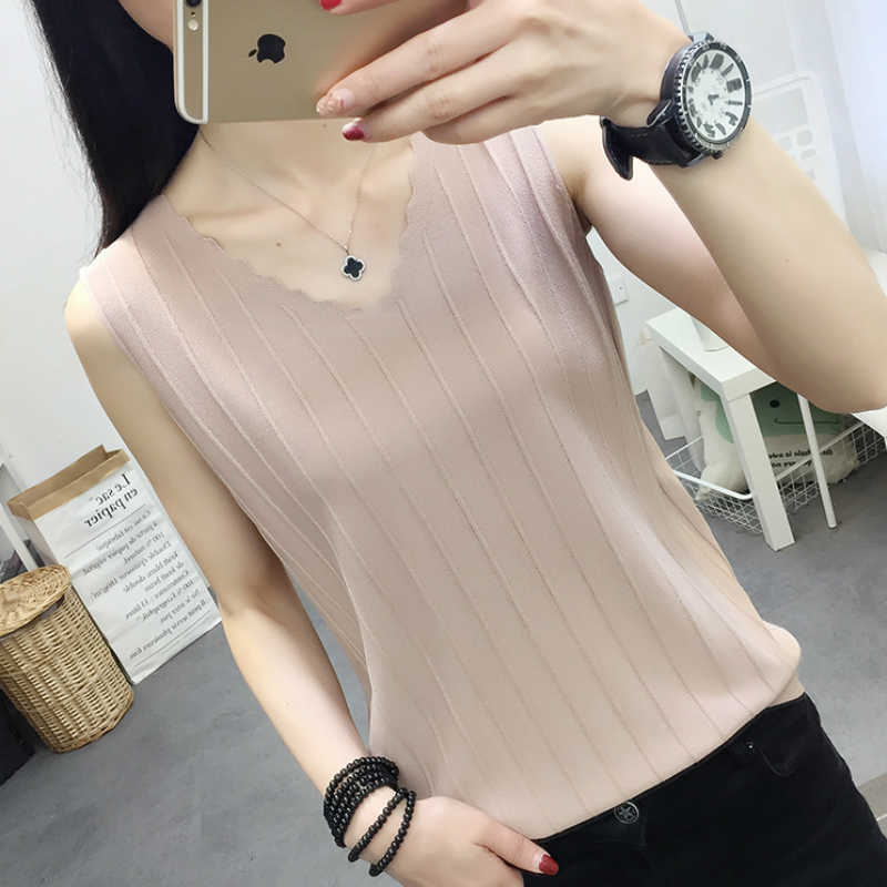 

Blusas Mujer De Moda Women Clothes V-neck Knitted Blouse Shirt Summer Sleeveless Blouse Women Womens Tops And Blouses C854 210602, Pink