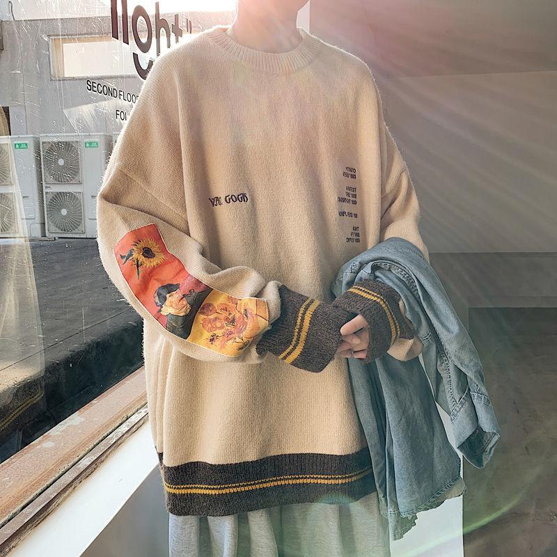 

Men's Sweaters Autumn And Winter Thickened Fashion Ins Hong Kong Style Retro Personalized Knitwear Lazy Pullover Sweater Coat, White;black
