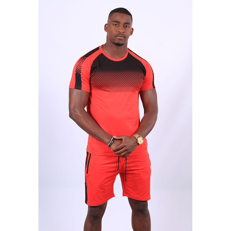 

Gradient design men s sports suit short-sleeved T-shirt with shorts, comfortable, breathable and dry, daily leisure sports workout, Gray