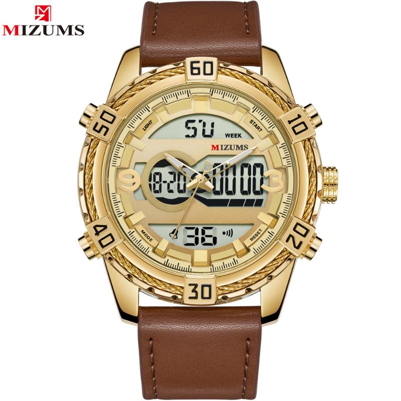 

Wristwatches 2021 Mens Watches Top Brand MIZUMS Men Fashion Sport Watch Male Waterproof Quartz Digital Led Clock Wristwatch, Gold gold