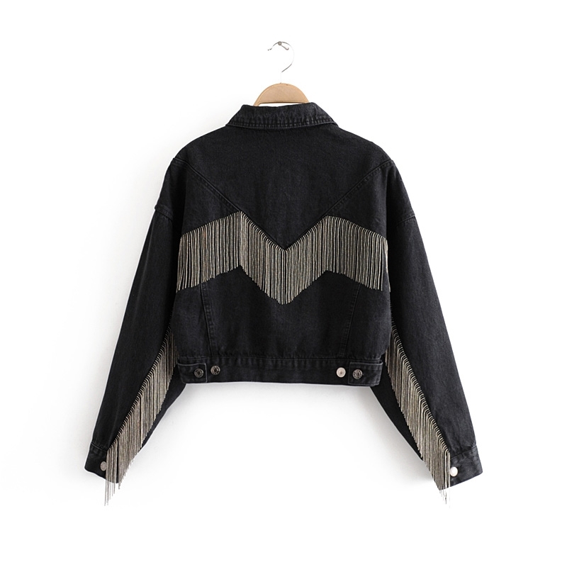 

women's jackets chu sau beauty new fashion heavy metal style cowboy women casual chic tassel single breasted coats female street w, Black;brown