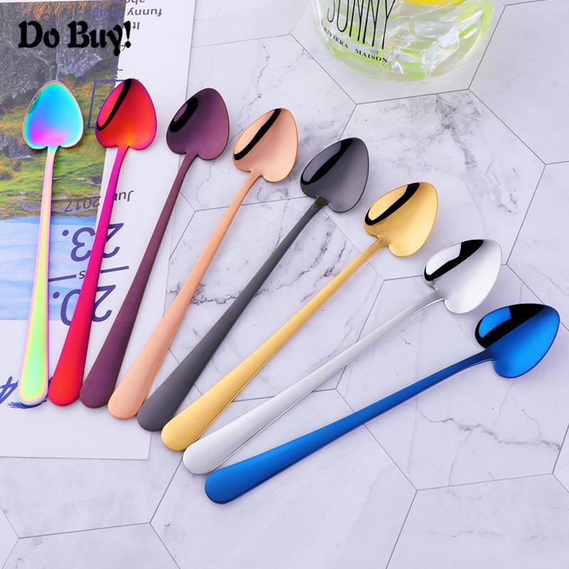 

1 Pcs Heart Shape Coffee Stainless Steel Dessert Coffee Spoon Colorful Mixing Spoons Ice Cream Scoop Kitchen Tableware
