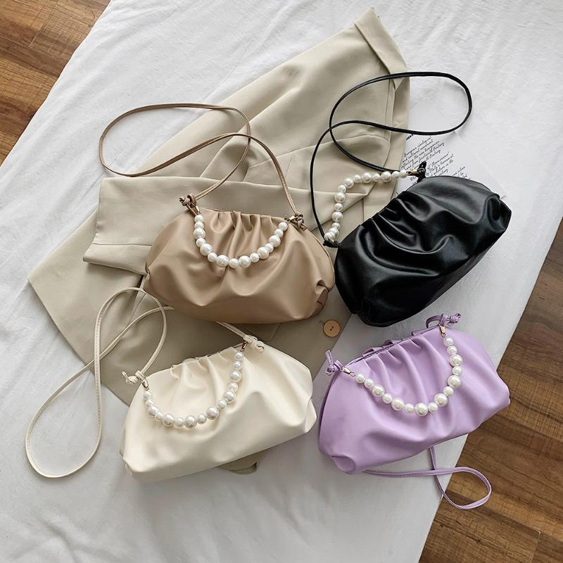 

Fashion Women Cloud Shoulder Bags Pearl PU Leather Crossbody Messenger Handbags Totes Lady Casual Purse, Beige