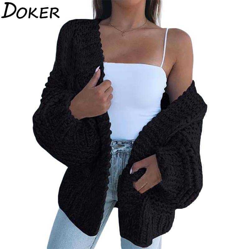 

Autumn Winter Knitted Cardigan Women Long Sleeve Loose Casual Plus Size Ladies Warm Pull Sweaters Vintage Cardigans Coat Female 210603, Brown