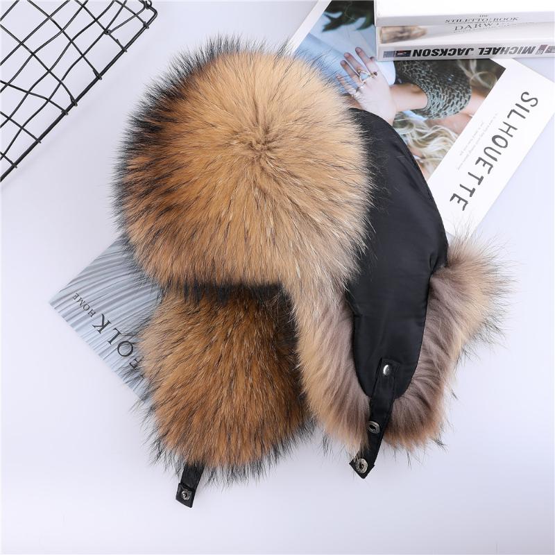 

Berets Unisex 100% Real Fur Hat For Women Natural Silver Russian Ushanka Hats Winter Thick Warm Ears Fashion Men's Bomber Cap, Black