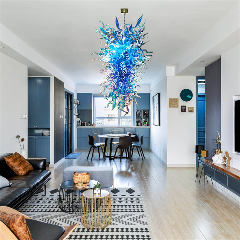 

Hand-blown Glass Crystal Chandelier LED Art Pendant Lamps Blue W90x180CM Indoor Lighting Modern Living Room Decoration