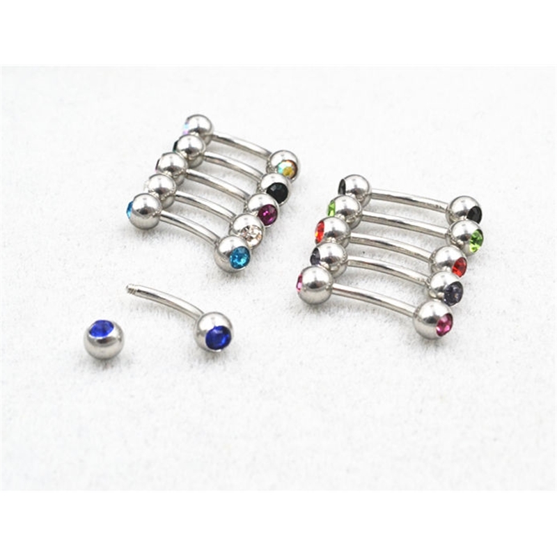 

LOT50pcs Shippment Body Jewelry -Crystal Gems Eyebrow Piercing Lip Rings Curve Barbells 16g~1.2mmX8X4mm Sliver Color