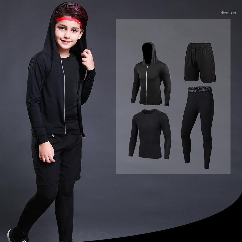 

Running Sets Boys Basketball Football Training Tights Jackets Children's Compression Sport T-Shirt Pants Kids Leggings Gym Sportswear, Black;blue