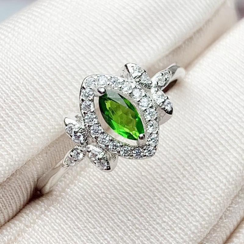 

Cluster Rings Natural Real Diopside Or Jade Ring Per Jewelry 4*6mm 0.6ct Gemstone 925 Sterling Silver Fine T207271, Golden;silver