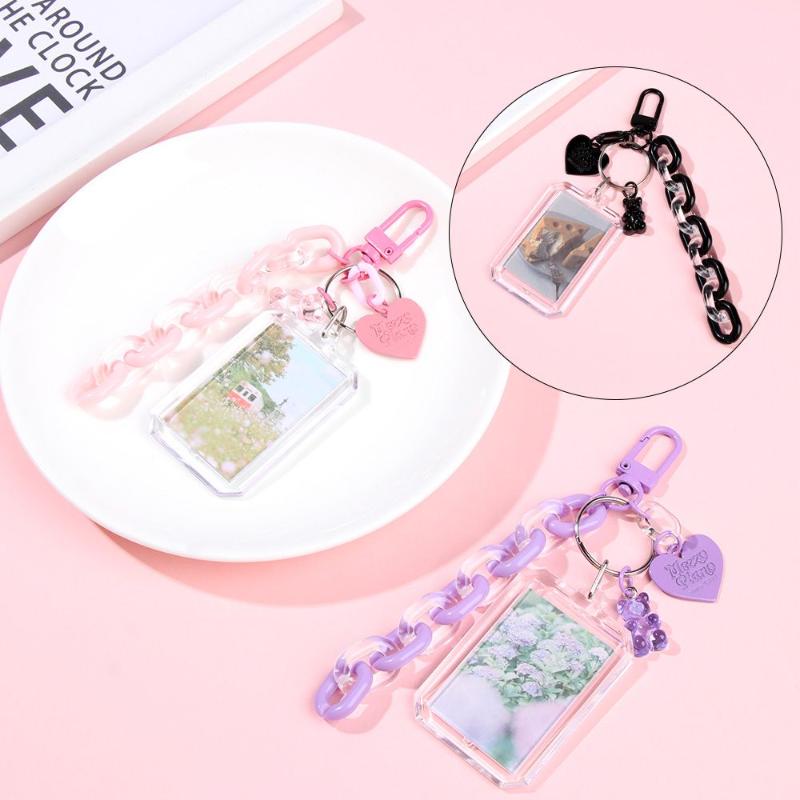 

Card Holders Candy Color Acrylic Chain Holder Idol Po ID Protect Case Name Cover, Purple