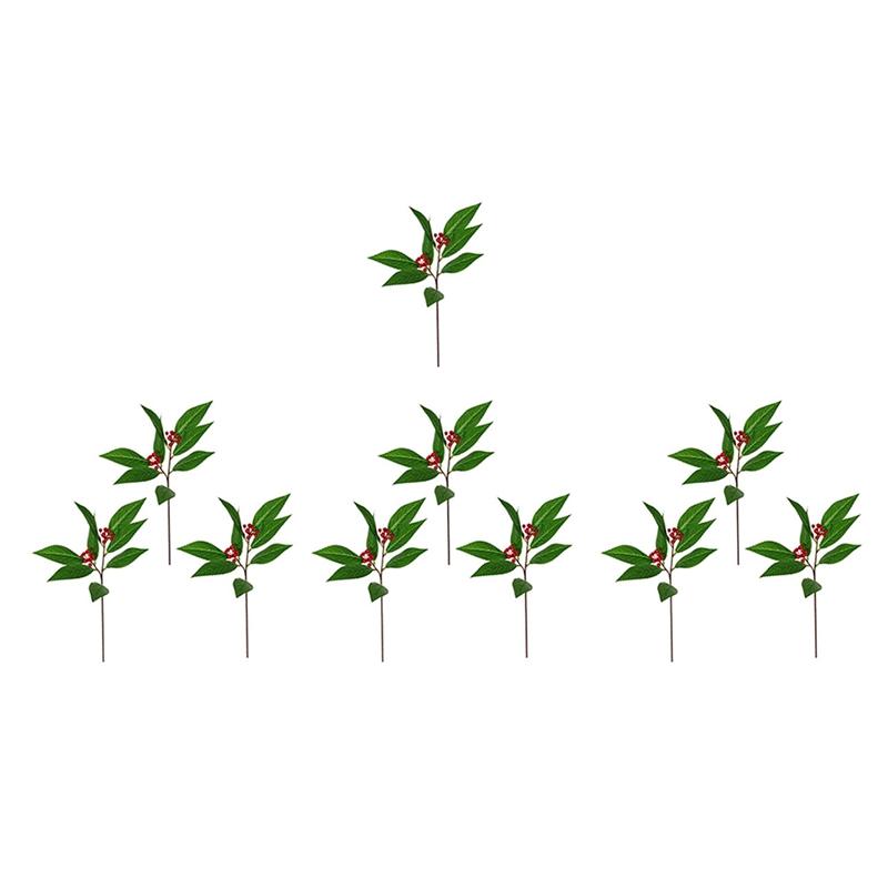 

10PCS Artificial Green Plants Fake Tree Leaves Leaves Red Fruits Flower Arrangements Flower Materials