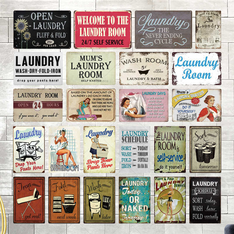 

Tin Plaque Vintage Retro Metal Sign Wall Decor for Laundry Rooma